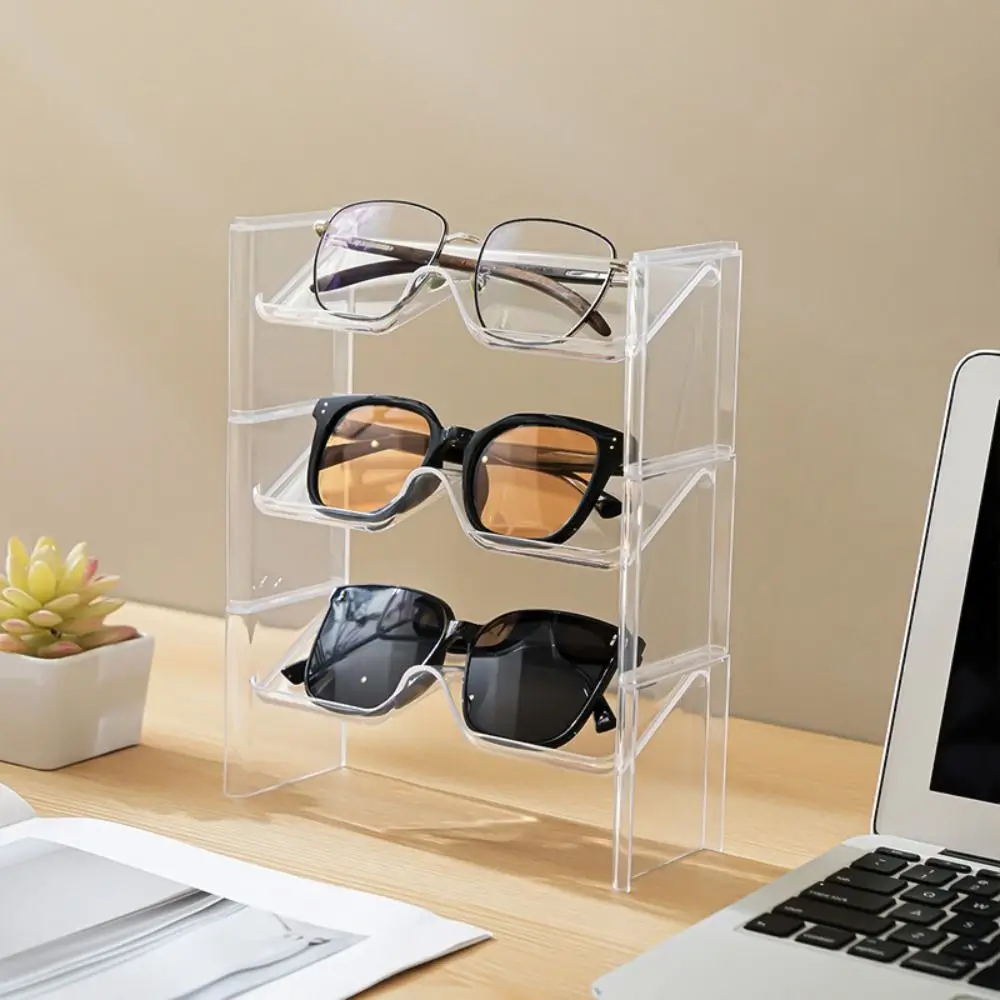 2Pcs New Transparent Sunglasses Show Rack Space Saving Plastic Glasses Shelf Dustproof Eyeglasses Display Stand Desktop