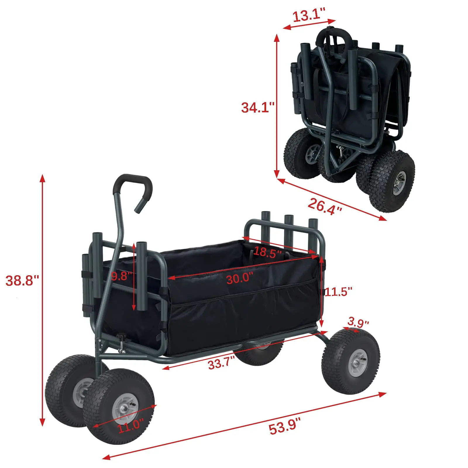 All-Terrain Non-Slip Wheels 550lbs Load Foldable Fishing Cart Wagons with 5 Fishing Rod Holders for Beach - view 3