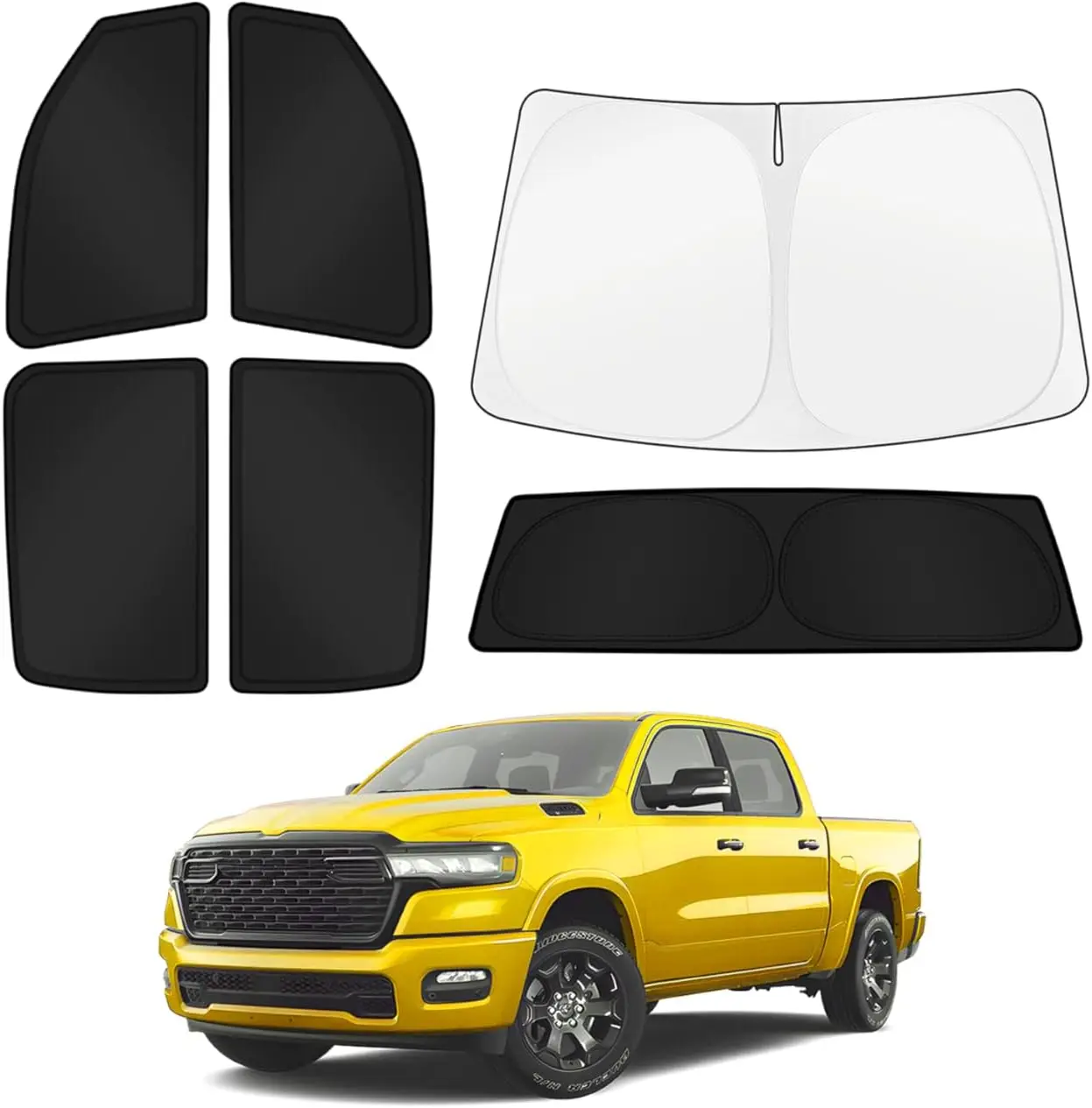 

Dodge Ram 1500 2019-2025 Windshield Sun Shade Side Window Cover UV Block Privacy Protection Full Set 6PCS