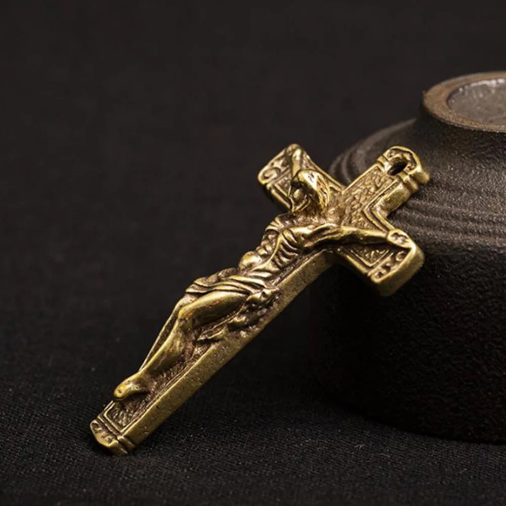 

3pcs Copper Cross Pendant Necklace Vintage Jewelry Decor Religious Keychain Bag Charm Handmade Crafts Non Fading Smooth Surface