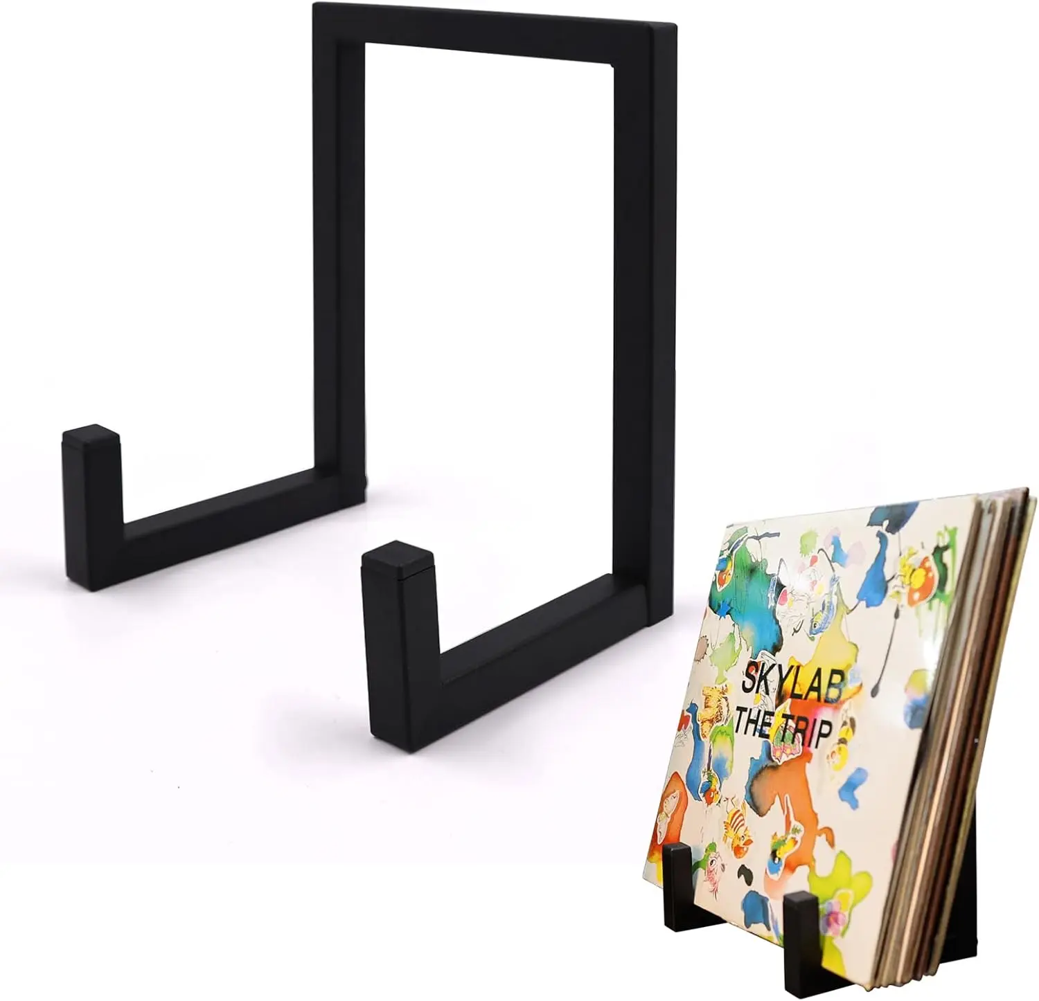 

Black Metal Record Stand for Vinyl Albums Display - Holds All Sizes, 1 Pack