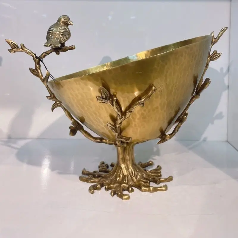 Bird branch decoration brass fruit basket living room desktop storage fruit plate