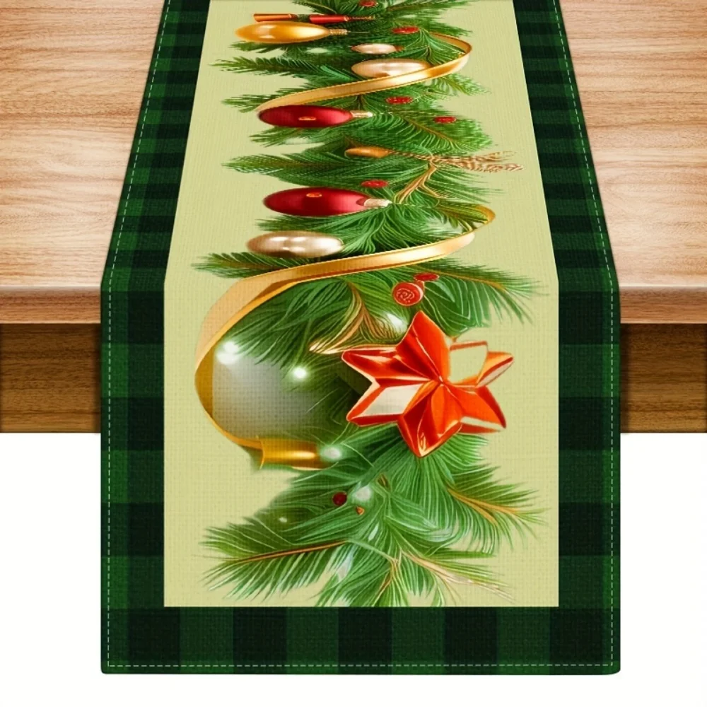 Festlicher Weihnachts-Tischläufer: Blumenmuster, Polyestermaterial, perfekt für die Feiertagsdekoration