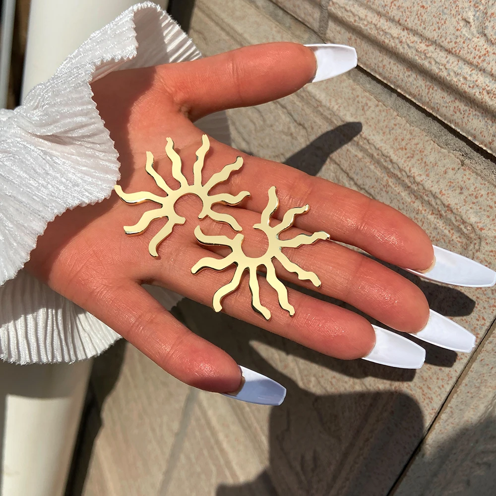 Punk Trendy Sun Shape Earrings for Women Bohemia Gold Colour Alloy Earring Female Jewelry Accessory