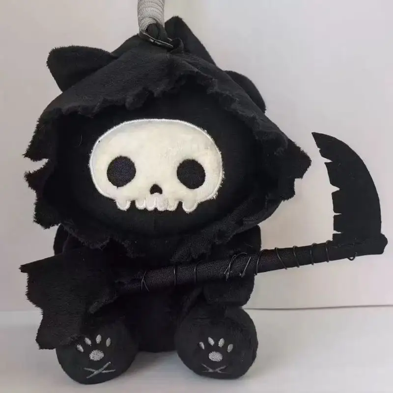 Grim Reaper Cat Creative Gothic Style Black Skull Backpack Pendant Plush Keychain Soft Stuffed Plush Ornament Gift