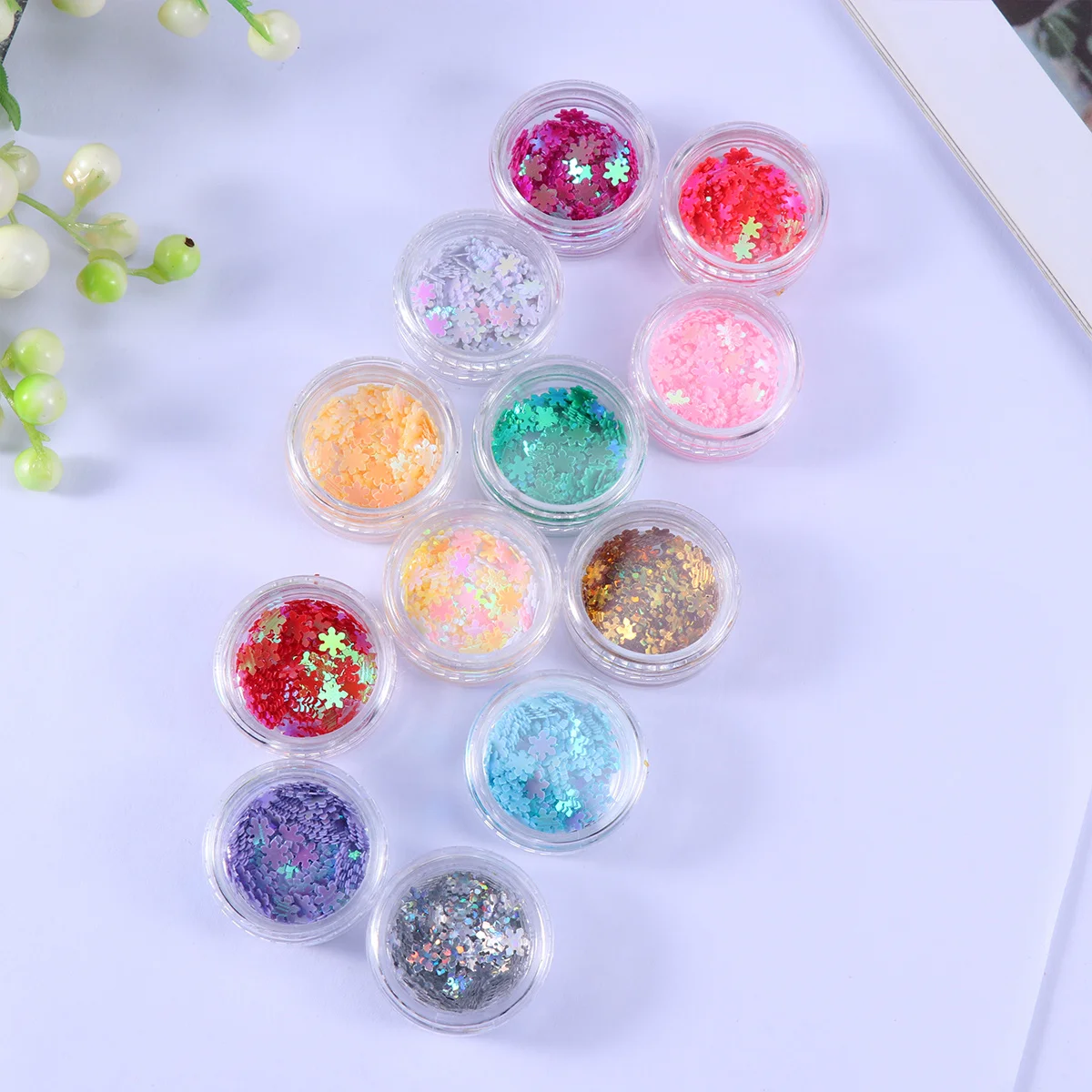 12 pçs brilhante floco de neve brilhando lantejoulas adesivos de unhas leve durável natal prego diy fornecimento de arte unhas diy