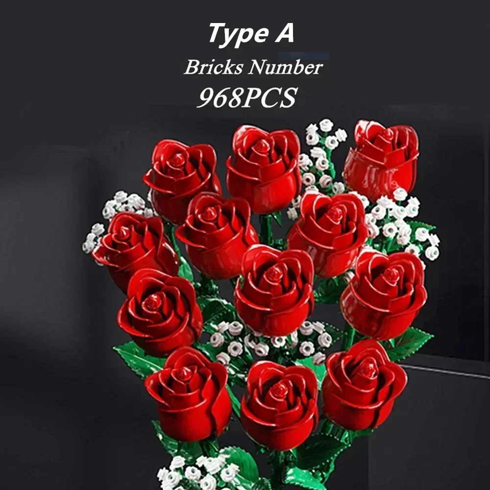 2024 NEW Romantic Eternal Roses Flower Plant Girls Friends Mothers Day MOC-10328 Gift Building Blocks Bricks Toys