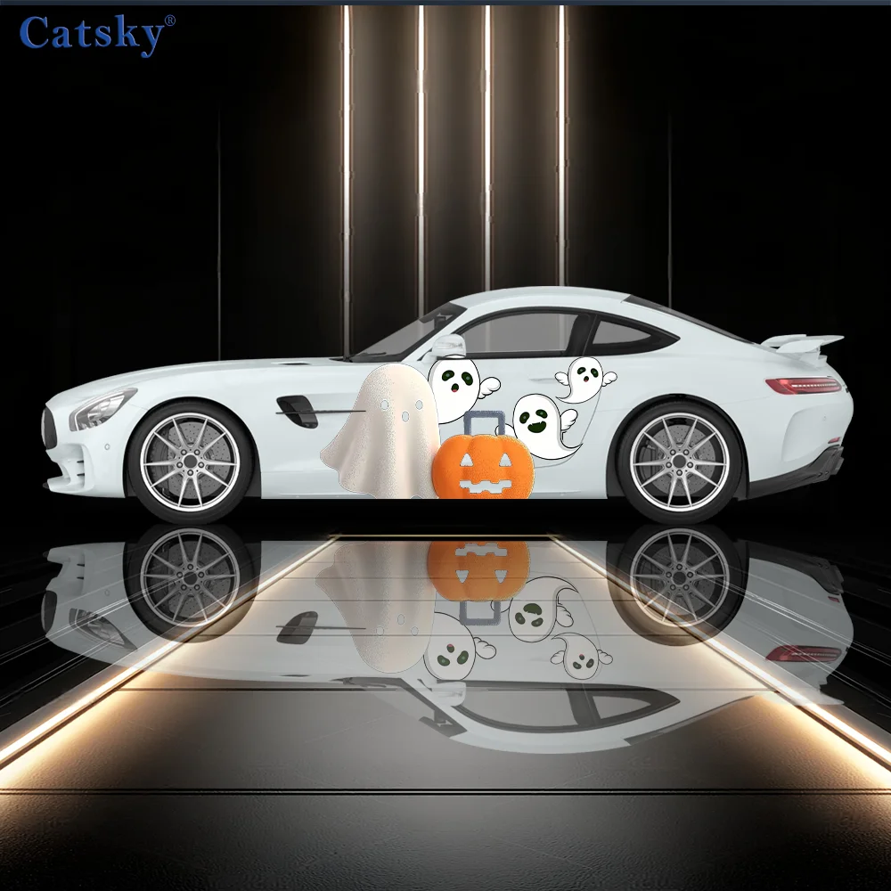 

Adorable Ghost Pumpkin Pattern Car Vinyl Wraps Decal Self-adhesive PVC Sticker Suitable for Trucks SUV Decor Auto Accessories