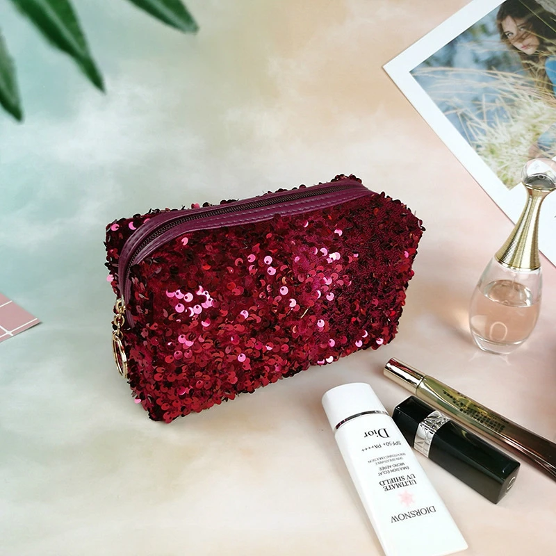 Fashion Shiny Sequin Cosmetic Bag Large Capacity Portable Makeup Bag Travel Zipper Pouch Women Toiletry Organizer Handbag