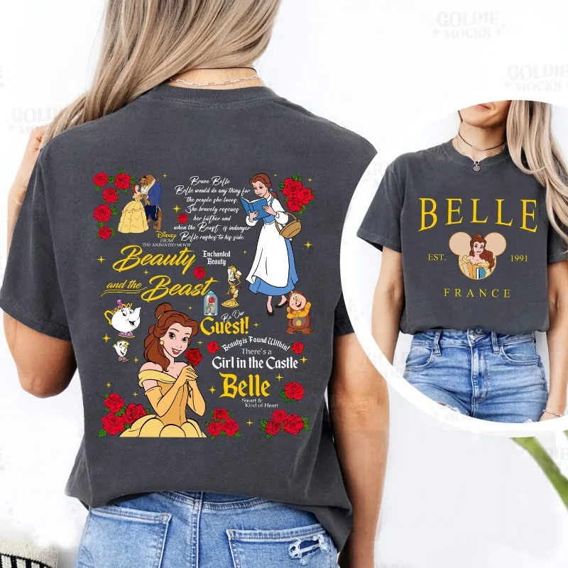 

Two-sided Disney Princess Belle France 1991 Vintage T-shirt, Disney Beauty and The Beast Shirt, Belle Princess Rose Disney Shirt