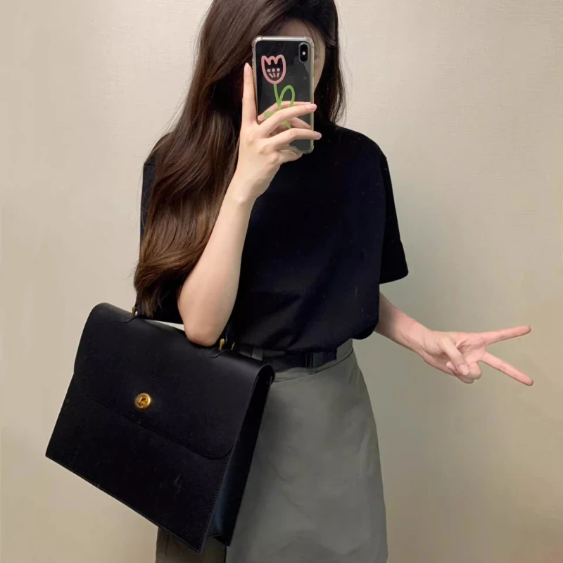 

Французская 13-дюймовая сумка для ноутбука для женщин, корейская ручная сумка в винтажном стиле, черная сумка-хобо на плечо для Macbook Air, портфель для ноутбука