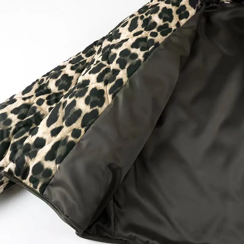 Abrigo de lana con estampado de leopardo para mujer, cálida Chaqueta corta y ligera con forro de algodón, cárdigan de manga larga, talla grande,