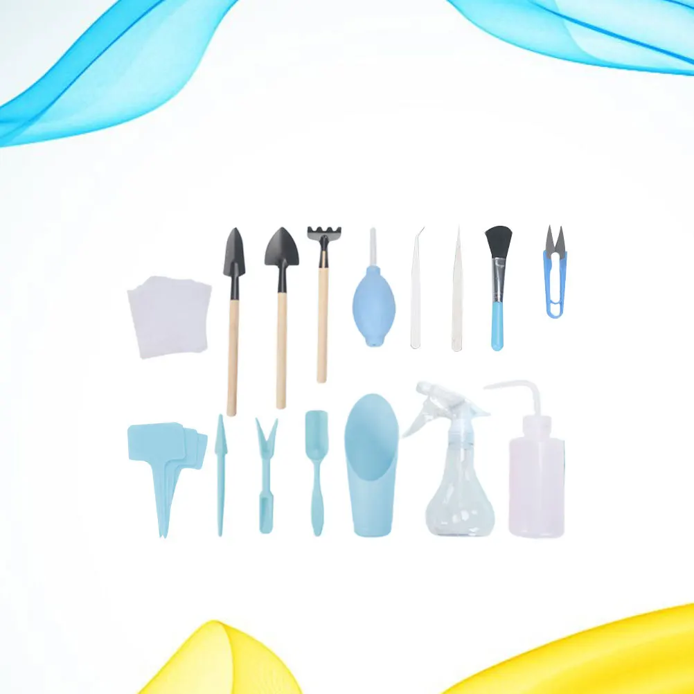 

16 pcs Succulent Planting Tool Set Sky-Blue Portable Garden Trowel Pruner Kit For Weeding Digging Transplanting Cultivator