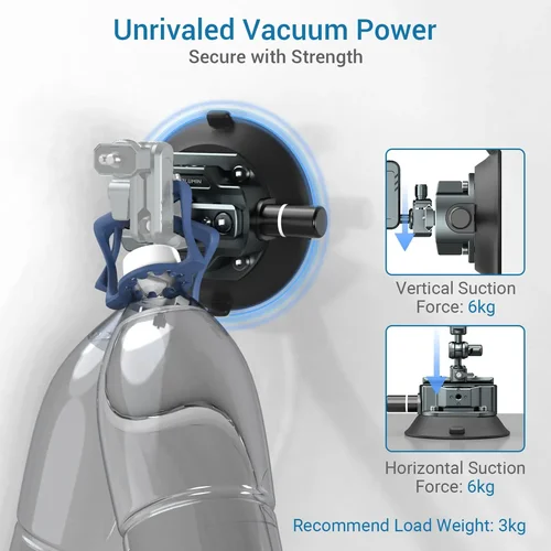 Imagen 2 del producto Soporte de ventosa para cámara Leaplight con riel NATO, soporte de aluminio para coche para cabezal esférico, brazo mágico, bomba de aire, accesorios de ventosa de vacío