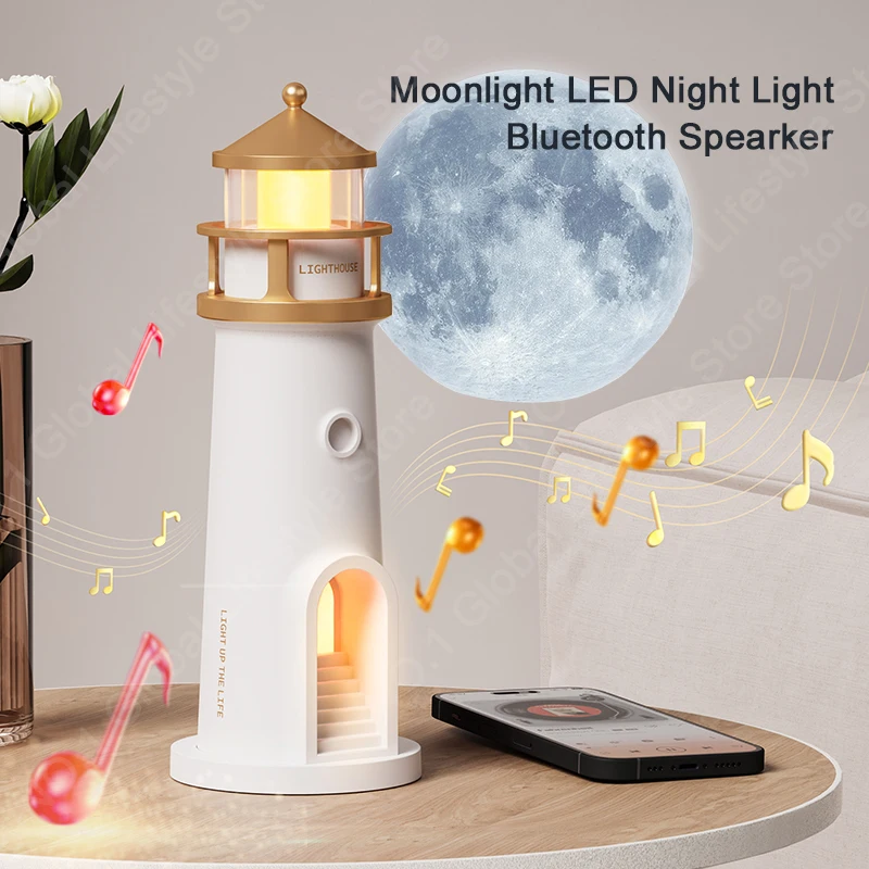 2025 Vintage Lighthouse Projector-Nautical Night Light with Moonlight&Bluetooth Speaker,Coastal Decor Gift for Home/Beach House