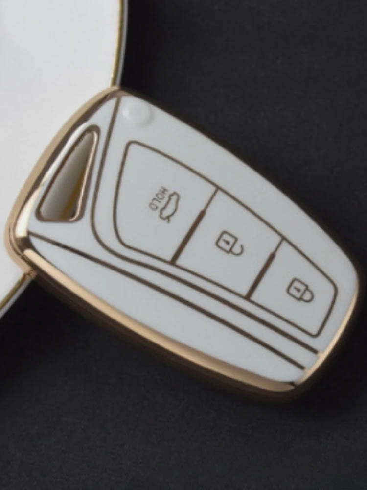 Suitable for Hyundai 2023 2024 TPU Gold Edged Key Case I3 Key Green Gray White Black Car Key Protection Cover Gold Edged Version