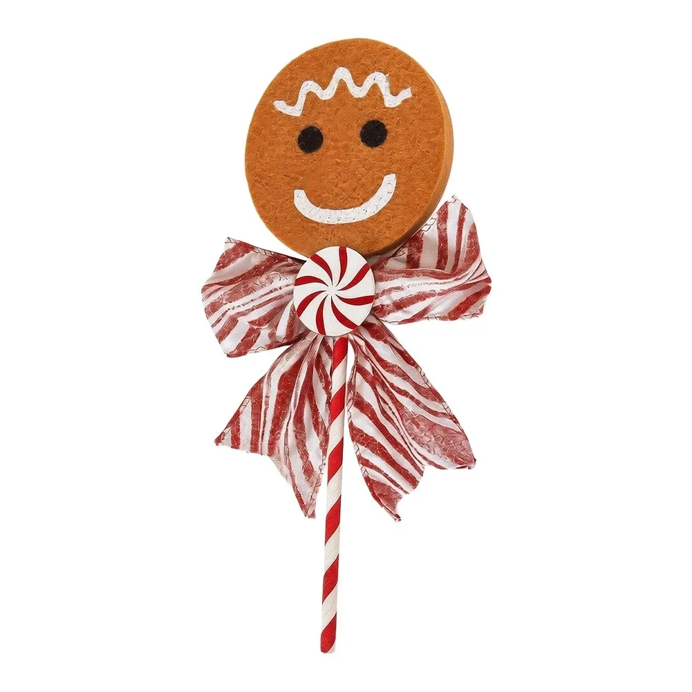 Christmas Cookie Man Ornament Brown Felt Hanging Decoration 11.8 Inch Festive Red White Bow For Christmas Tree Wall Door Window