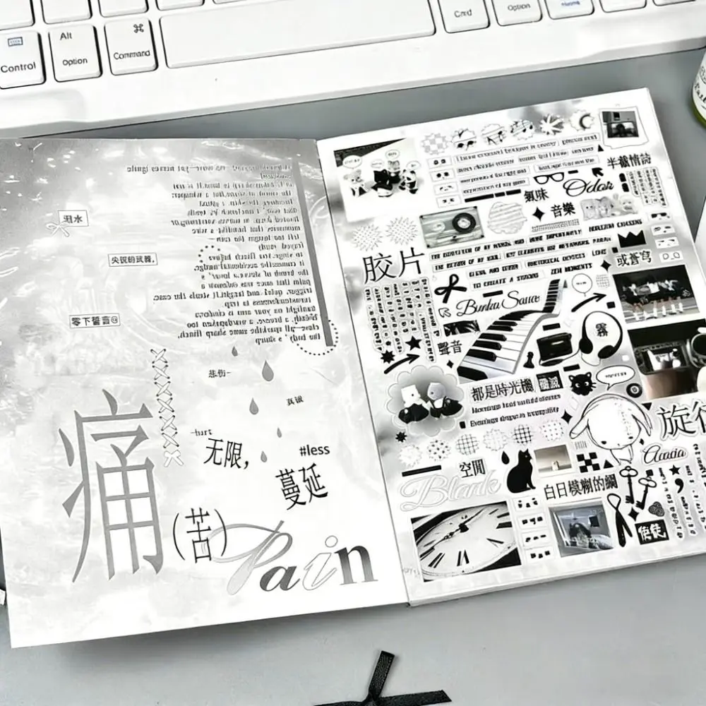Japanese Style Sticker Book Booklet Format Mixed Motifs Decorative Stickers Collage Layout Rounded Corners Scrapbook Stickers