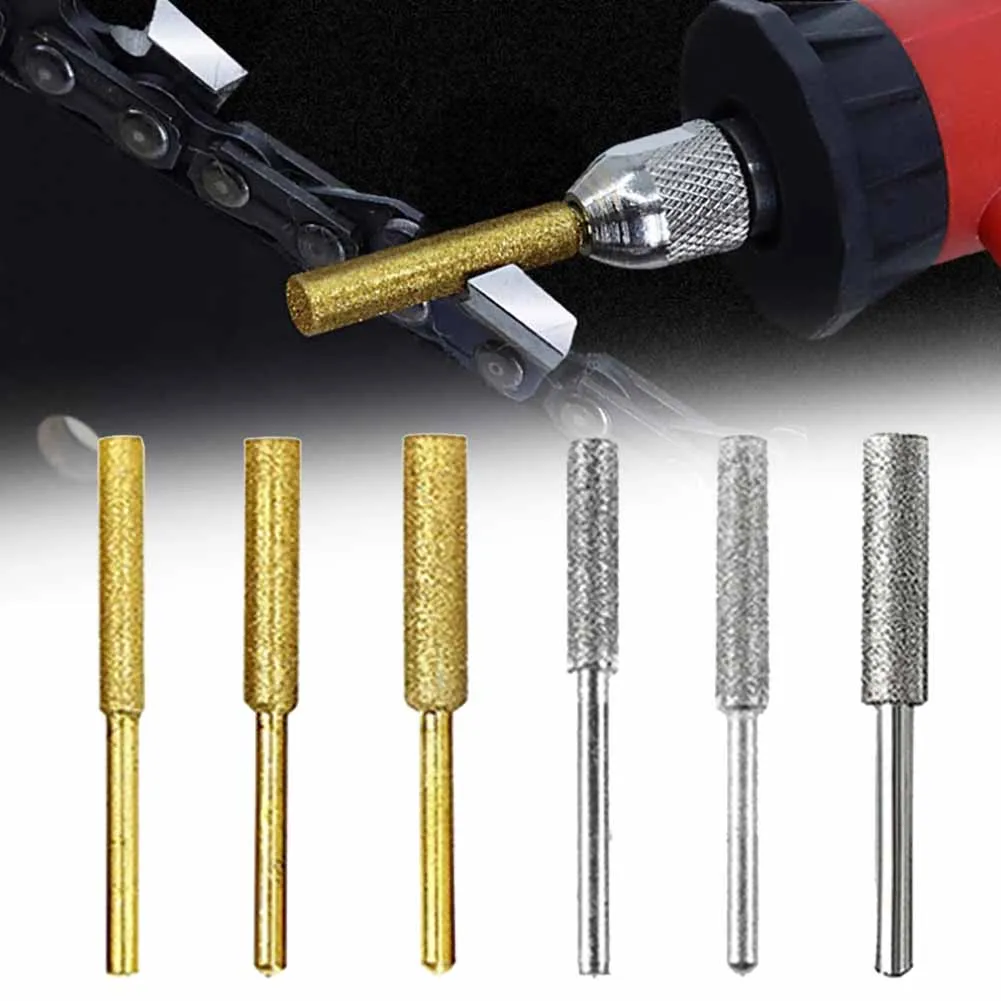 6pcs Chainsaw Sharpener 4/4.8/5.5mm Emery Coated Cylindrical Burr Chainsaw Ener Grinder Chain Saw Grinding Power Tools