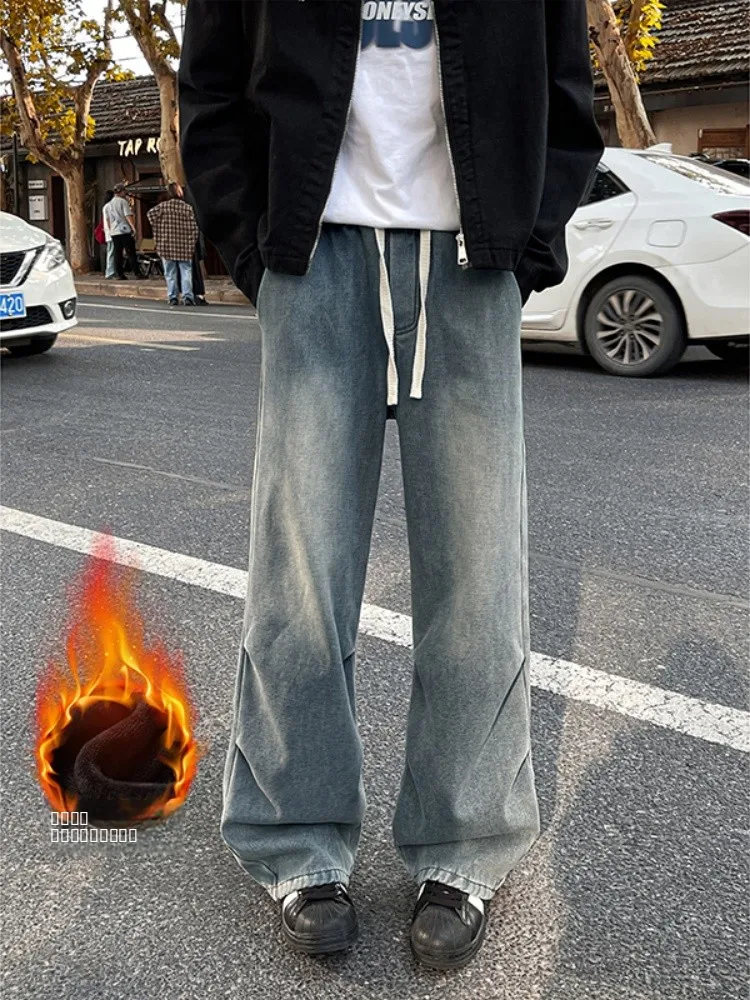 

Мужские зимние джинсы Thiened Fce, американского дизайна, прямые, широкие, слегка расклешенные, в пол, с отворотами