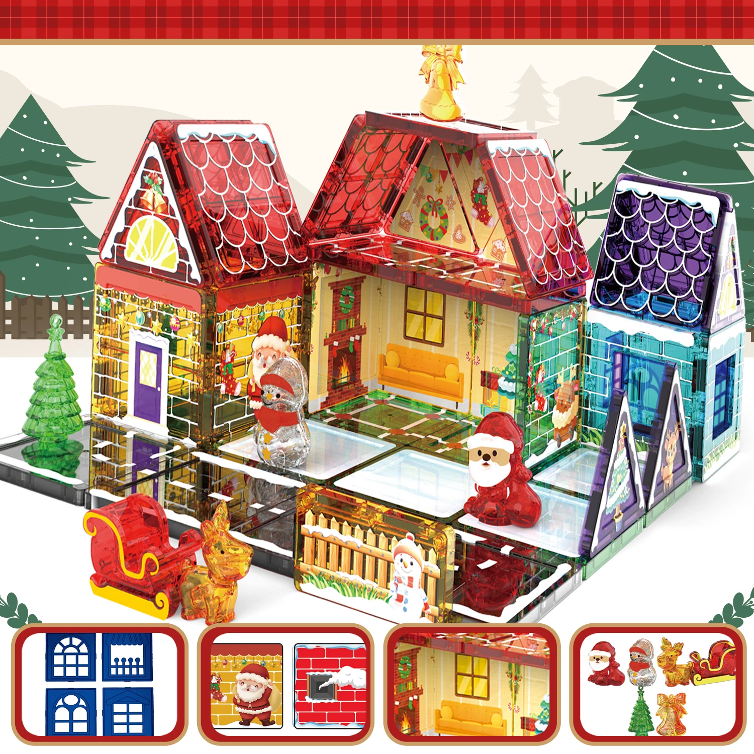 2025 Kerst Kleurrijk Venster Magnetische Tegel Bouwstenen Set DIY Puzzel 3D Puzzel Nieuwjaar Kinderen Speelgoed Kerstcadeaus