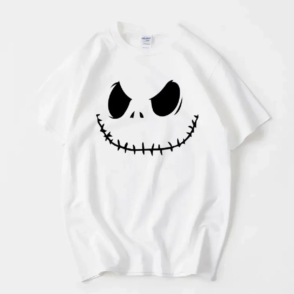 

Cool Christmas Eve Horror Jack Halloween Skull Print T-shirt Short Sleeve Round Neck Summer Couple Dress