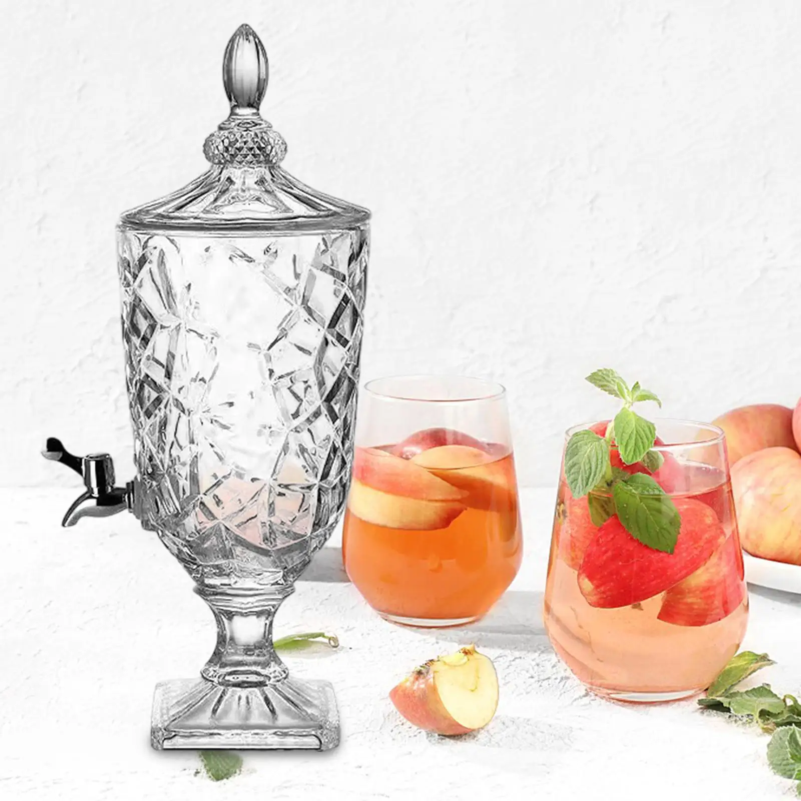 

Glass Pitcher Clear Beverage Dispenser with Spigot for Drink Water Lemonade