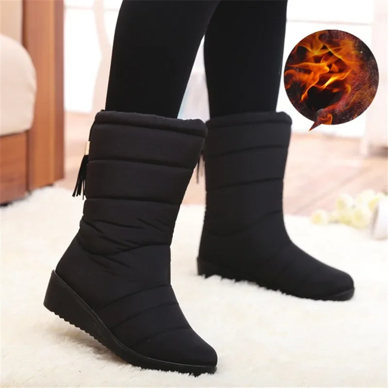 Women Boots Waterproof Winter Snow Ankle Boots Fur Plush Down Warm Shoes Tassel Black Women Booties Fashion Botas Mujer Inviern