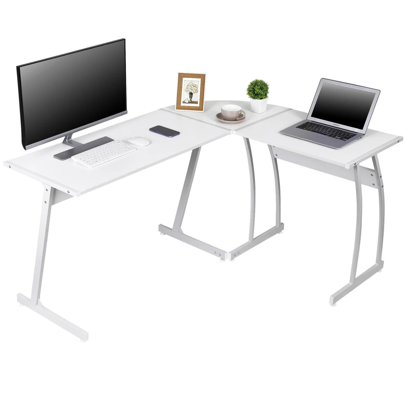 

L Shaped Gaming Desk 58 Inch Corner Computer Table for Laptop Office Workstation White Modern Ergonomic Home Office Desk