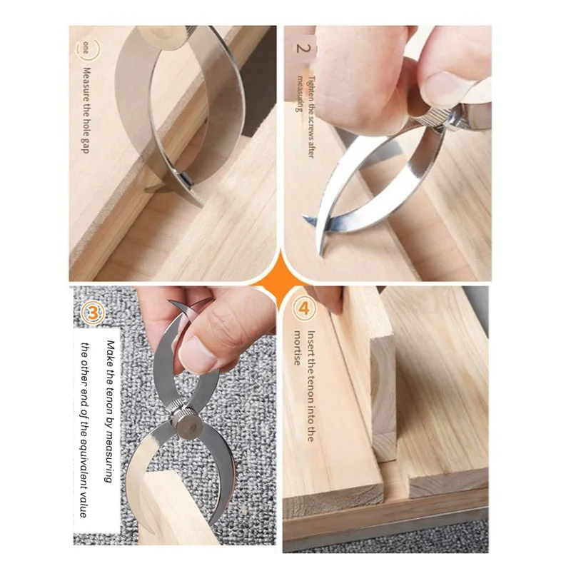 

ABUH-Feeler Gauge Stainless Steel OD Caliper Thickness Woodworking Wooden Tenon Gauge Ruler Tools For Door-Gap Measurement