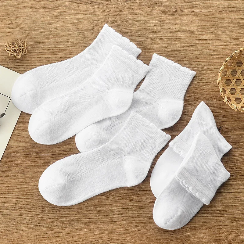 Girls Lace Socks Summer Thin - 3D Heart Mesh Design, White 100% Cotton Boneless Slight Stretch Socks for Leather Shoes & School