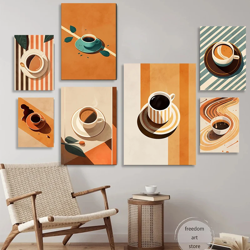 Vintage Style 70s Coffee Lovers 70s Striped Espresso Vibes Art Posters Canvas Painting Wall Prints Pictures for Cafe Home Decor