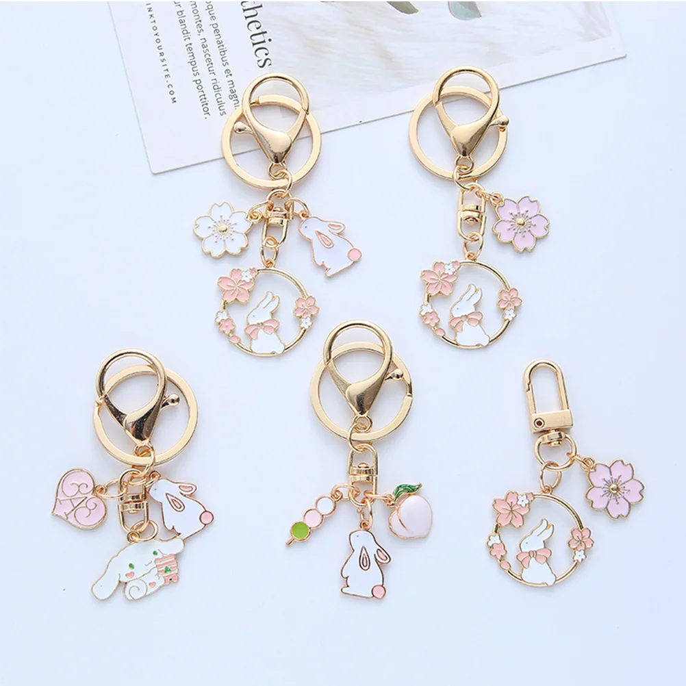 3 Pcs Rabbit Keychain Bunny Hanging Decor Locket Charms Car Pendant Metal Craft Cartoon DIY Keyring