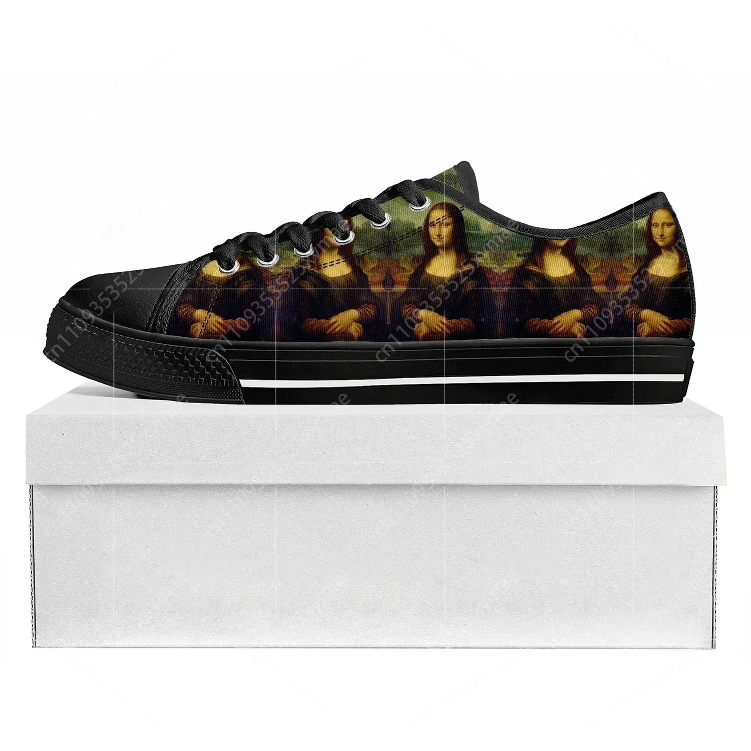 

Кеды Mona Lisa Low Top из высококачественного канваса для мужчин, женщин и подростков, индивидуальный дизайн, плоская подошва, на заказ, повседневная обувь для пар