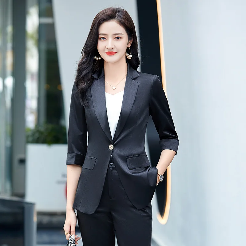 Imagem -05 - Mulher Ternos de Negócios com Peças Conjunto Lápis Calças e Blazer Primavera Verão Senhoras Escritório Trabalho Wear Pantsuits Conjunto Rosa