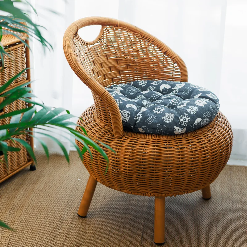 

Home Imitation Rattan Chairs Low Back Armchair for Balcony Living Room Round Tatami Seat Comfortable Single Adult Weaving Stool