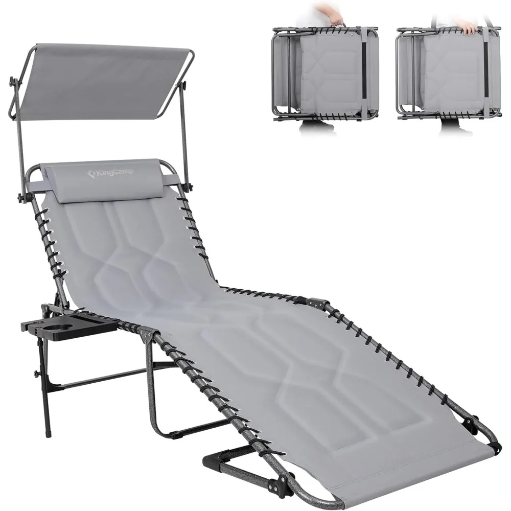

Oversized Tanning Chair, Extra-Wide Padded Folding Chase Lounge Chairs Adjustable 5-Position 400lbs Heavy Duty Lounger with Dou