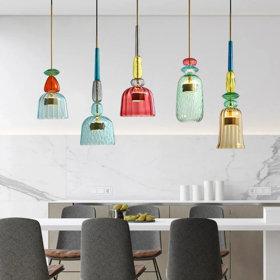 Nordic Colorful Candy Glass Pendant Lamp Classical Art Decor LED Pendant Light Living Dining Room Resturant Suspension luminaria