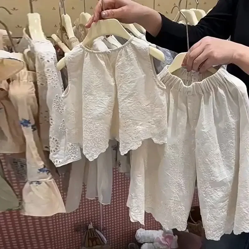 Ensemble en coton Y-Waistcoat pour enfants, pull en fibre, pantalon à jambes larges, taille élastique, longueur de rinçage, doux, décontracté,