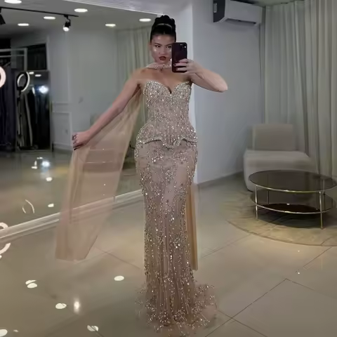 SERENE HILL 2026 Evening Dress Luxury Nude Beaded Mermaid Gowns for Women Party Customized BLA73336