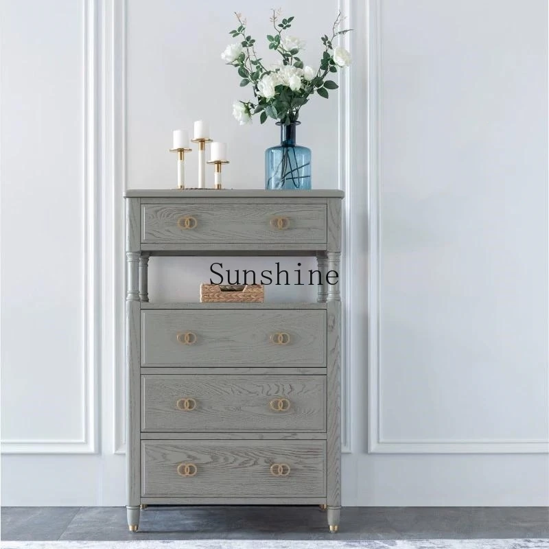 

American retro old all solid wood light luxury premium gray bedroom storage modern simple side cabinet