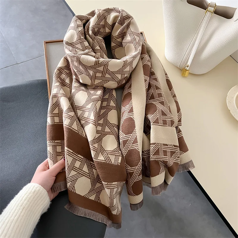 Luxury Winter Scarf Women Cashmere Warm Pashmina Brand Foulard Female Shawls Wraps Thick Soft Bufanda Poncho Scarves Stole 2024