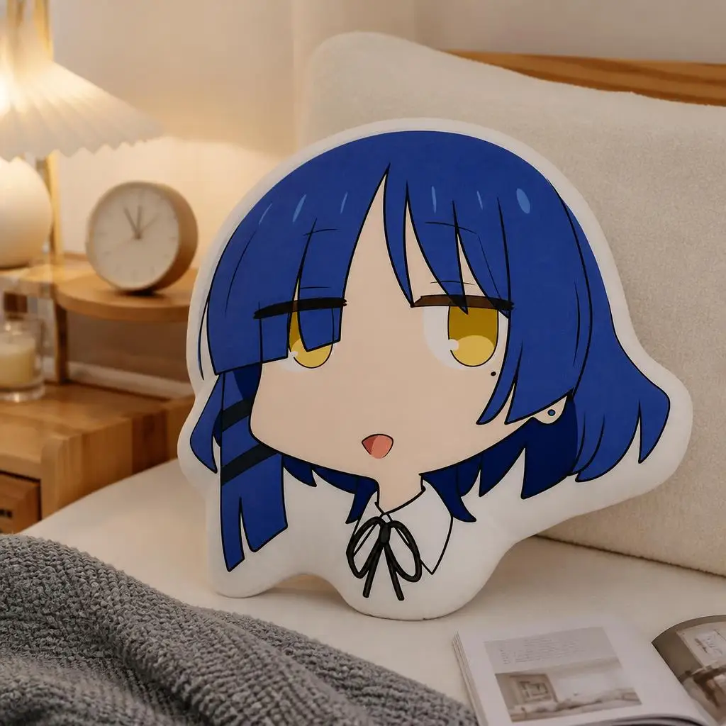 Bocchi the Rock! Yamada Ryo Chibi Head Plush Pillow Cushion Irregular Stuffed Throw Pillow Home Decor Gift Sofa Bed Couch