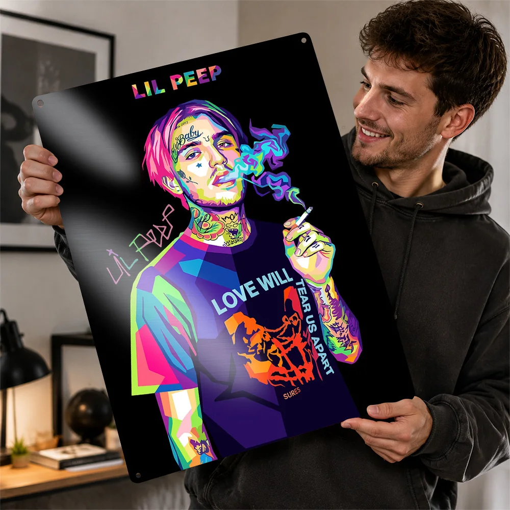 Lil Peep Pop Portrait Textured Poster Customized Metal Tin Sign Album Era Tribute Wall Art For Beat Culture Fans In Music Room
