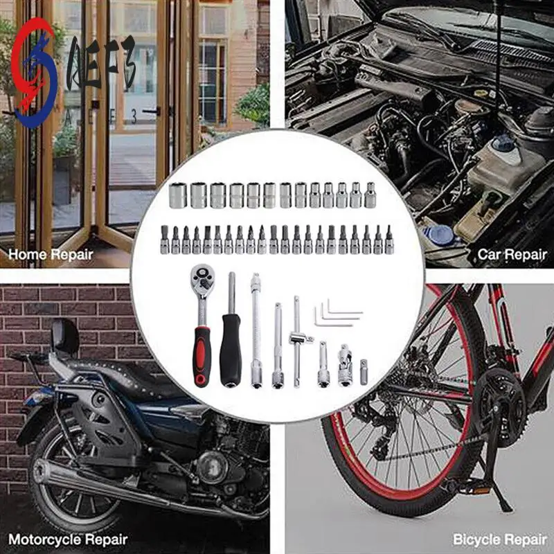 

AEF3-46 шт., набор инструментов для авторемонта, инструмент с трещоткой, набор инструментов для авторемонта, зеленый цвет