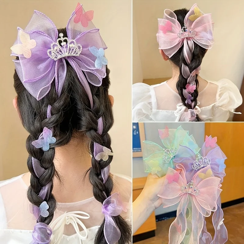 2024 Children\'s Hair Accessories Butterfly  Hairpins   Bowknot Clip Ribbons Braided Girls Princess Cute Headdress