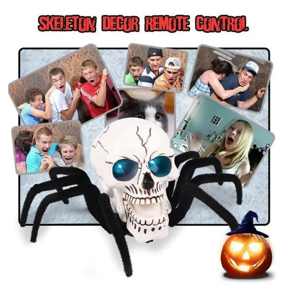 Realistic Omni Halloween Remote Control Skull Pranks Glowing Scary Skull Spider Wireless Toys Holiday Decoration Props