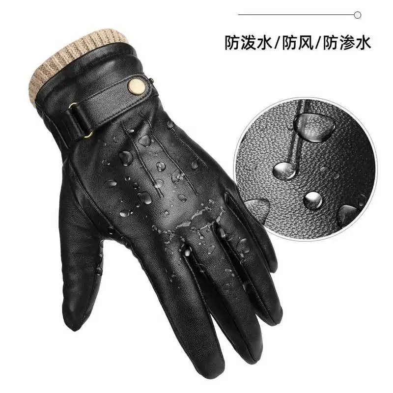 Sheepskin gloves, touchscreen, cold-proof, fleece-lined, outdoor winter gloves for men and women, genuine leather, warm gloves,