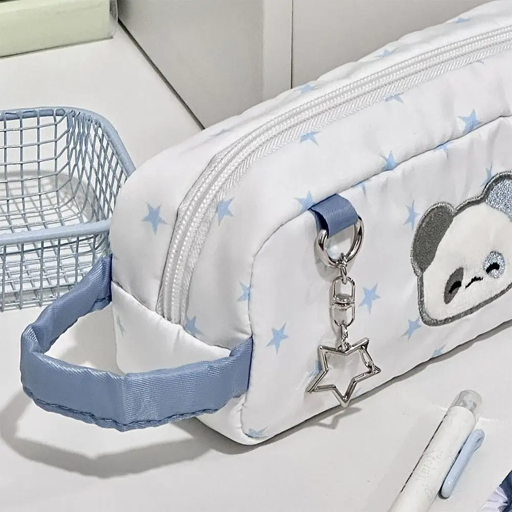 Multifunktionale weiße Stifttasche, großes Fassungsvermögen, Federmäppchen mit Stern-Panda-Muster, tragbarer Hand-Organizer für Schreibwaren, Geschenk