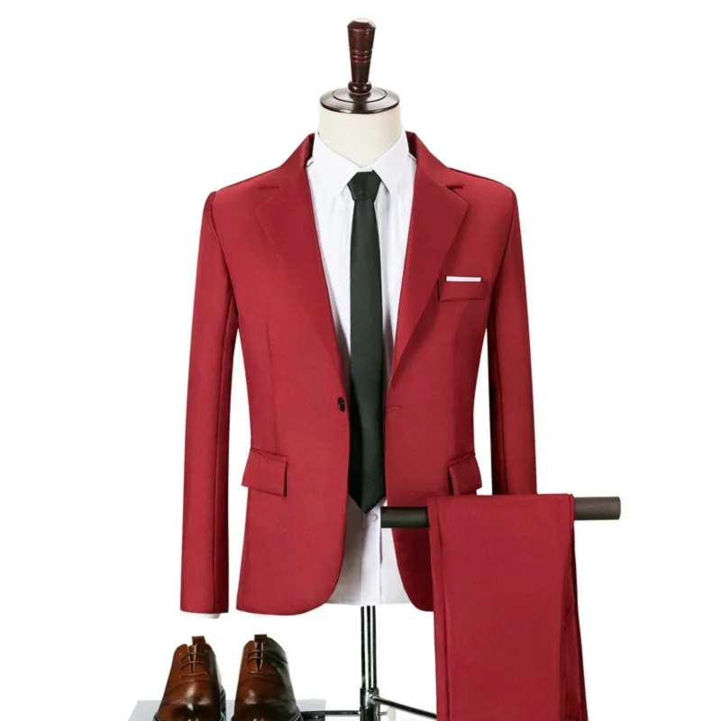 W-68 Studio Performance Petit trempé Slim Fit Solide document Deux pièces imbibé Hôte Robe Hommes GroomTIME imbibé Ensemble